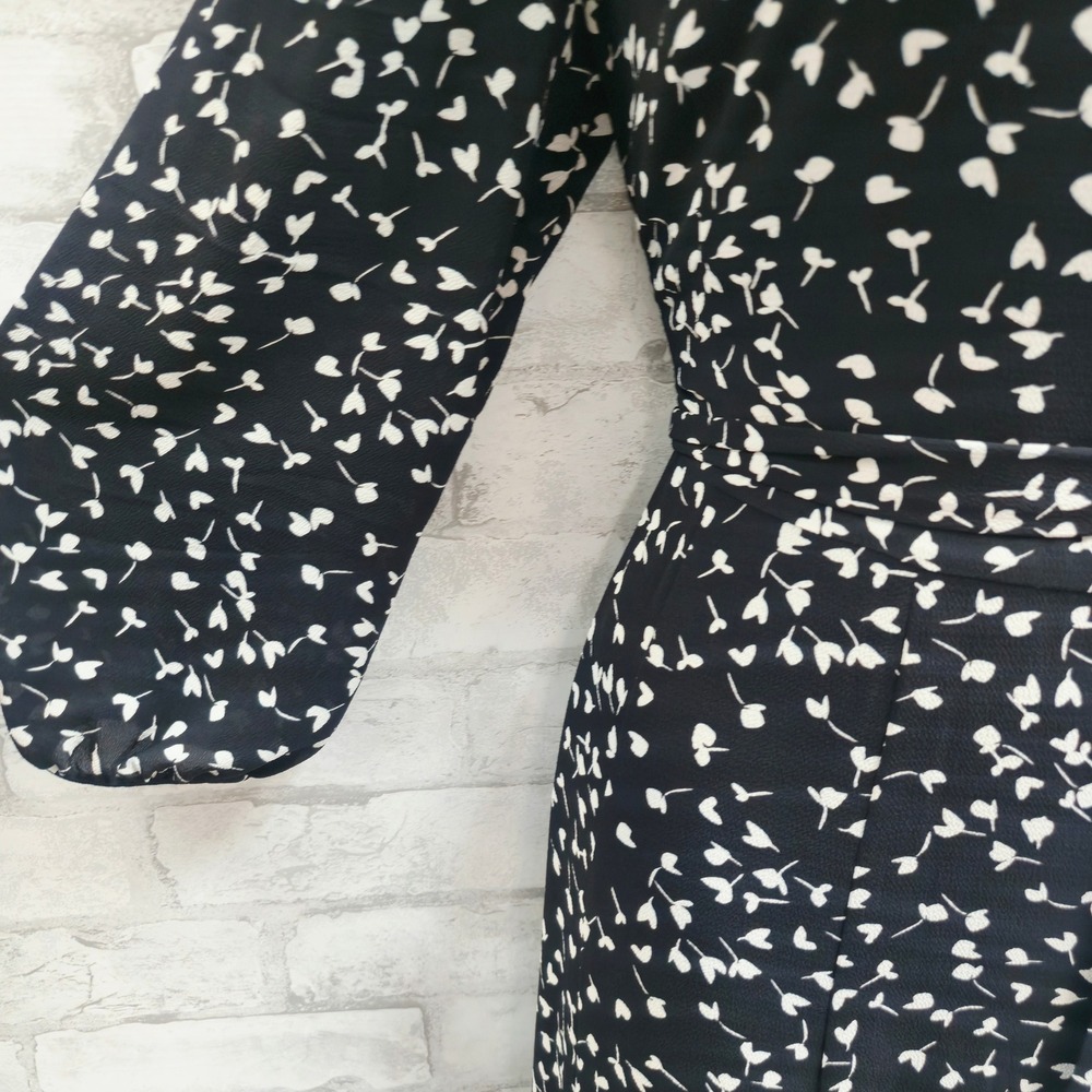 Talbots Womens Black White Floral V-Neck Long Sleeve Midi Dress Size 4 - Picture 3 of 7